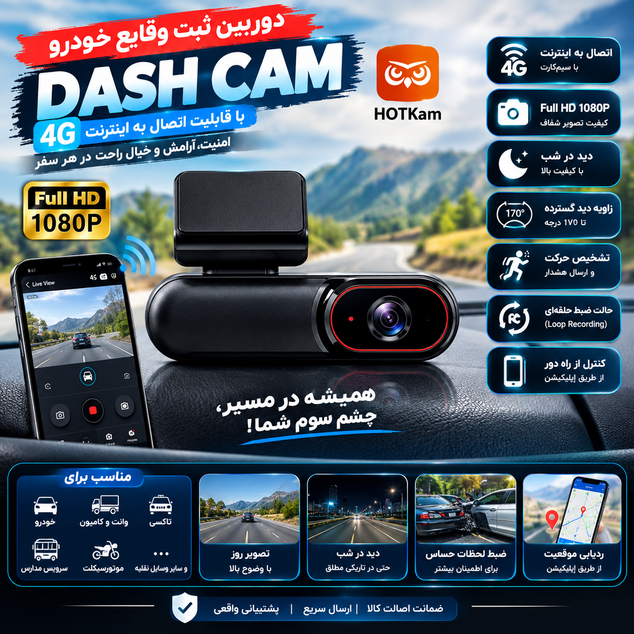 دوربین ثبت وقایع سیمکارتی خودرو مدل DG23 با GPS
